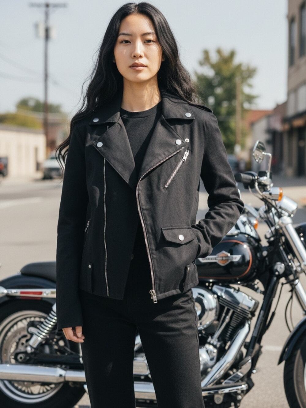 Harley Davidson Black Ladies 100% Cotton Motorcycle Jacket Size Small Lined NWOT